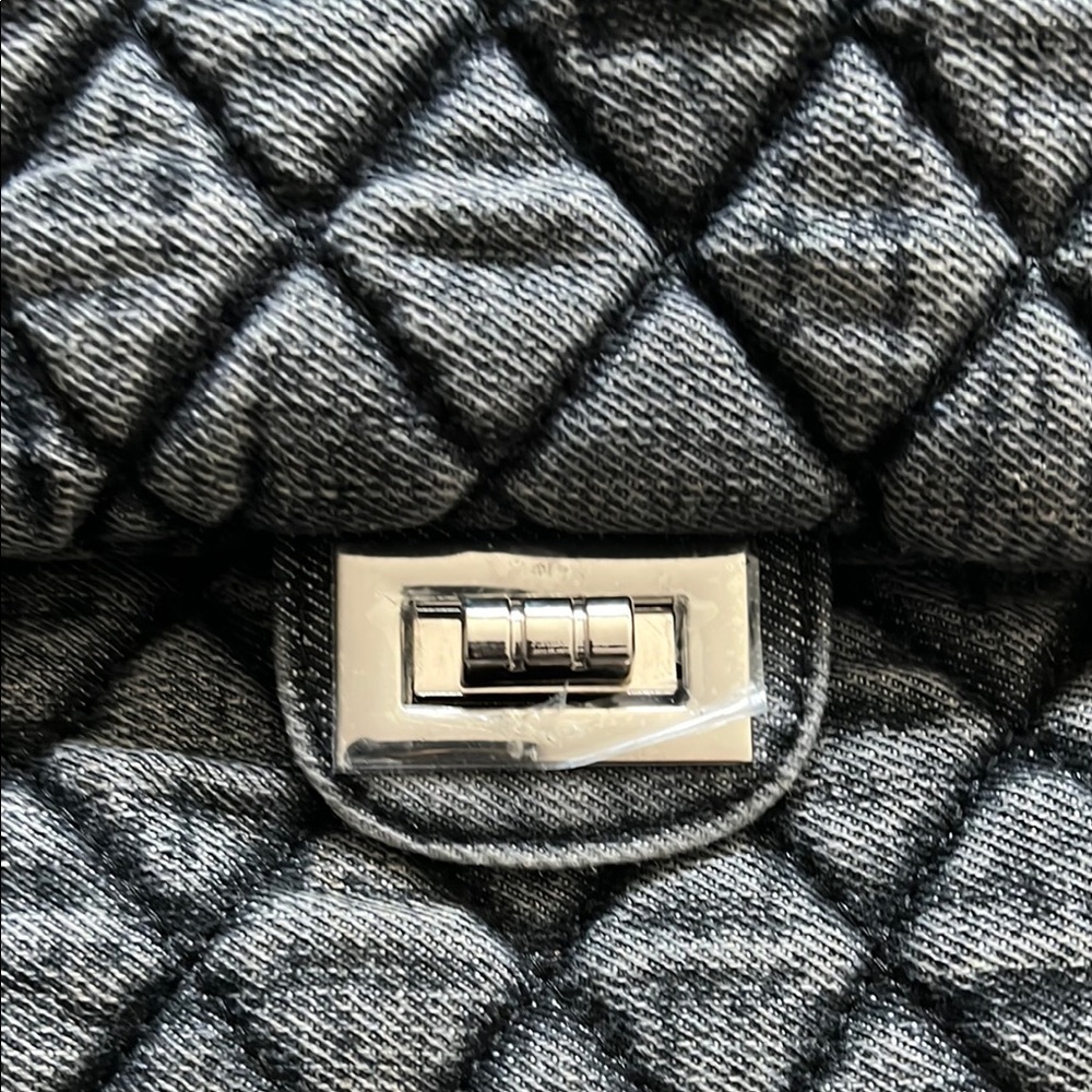 Black and Gray Quilted Shoulder Bag with Chain Strap - Picture 2 of 5